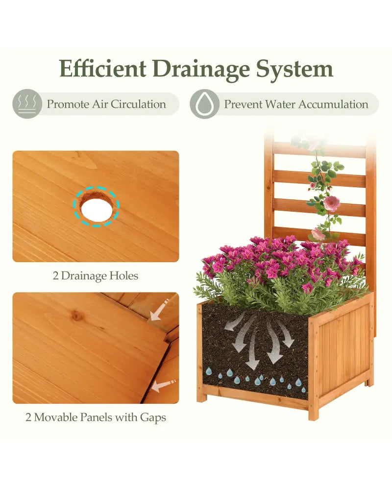 48 Inch Wood Raised Garden Bed with Trellis with Drainage Holes-Natural - Natural - Raised Garden Beds