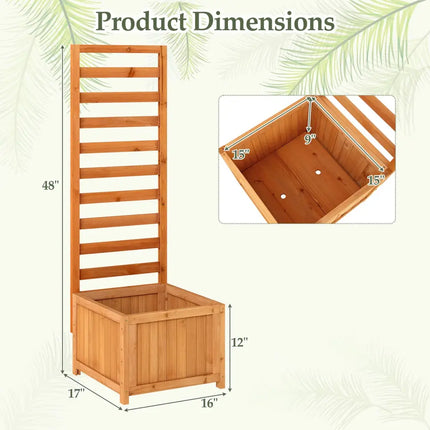 48 Inch Wood Raised Garden Bed with Trellis with Drainage Holes-Natural - Natural - Raised Garden Beds
