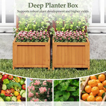 48 Inch Wood Raised Garden Bed with Trellis with Drainage Holes-Natural - Natural - Raised Garden Beds