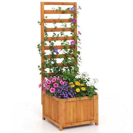 48 Inch Wood Raised Garden Bed with Trellis with Drainage Holes-Natural - Natural - Raised Garden Beds