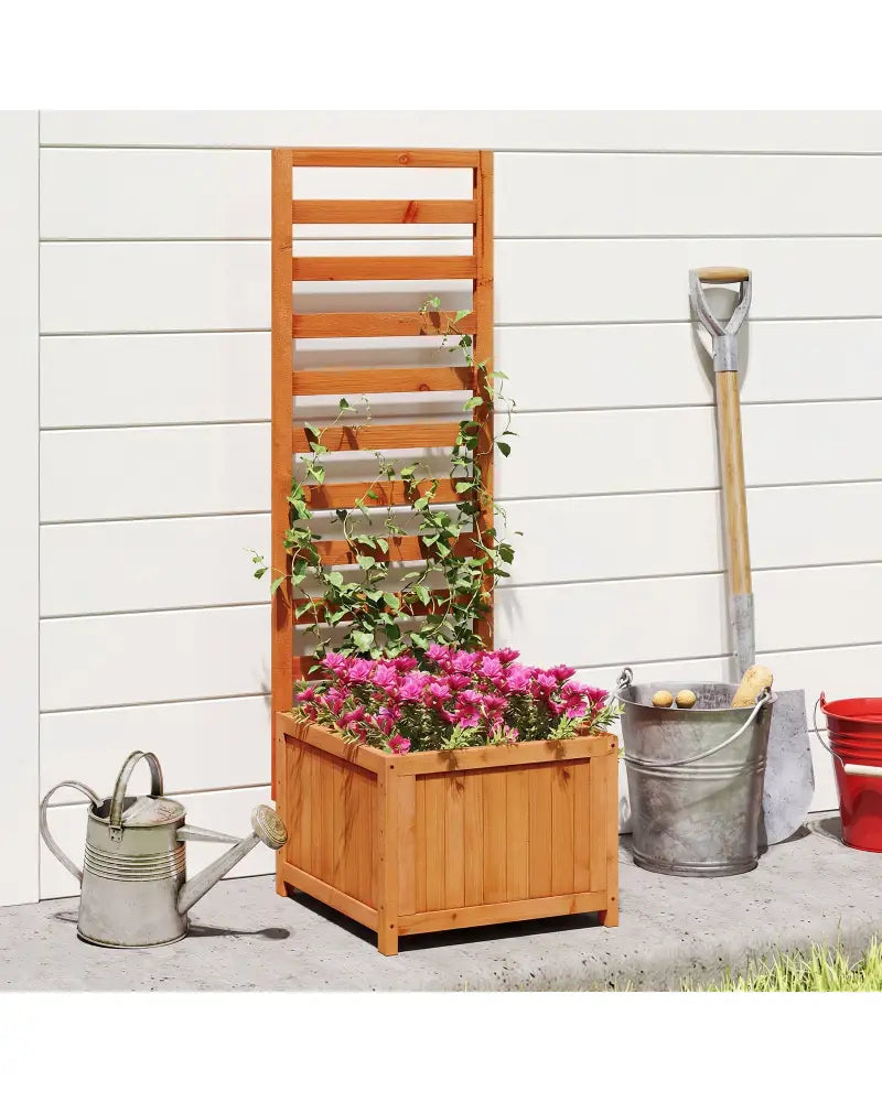 48 Inch Wood Raised Garden Bed with Trellis with Drainage Holes-Natural - Natural - Raised Garden Beds