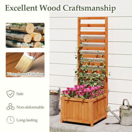 48 Inch Wood Raised Garden Bed with Trellis with Drainage Holes-Natural - Natural - Raised Garden Beds