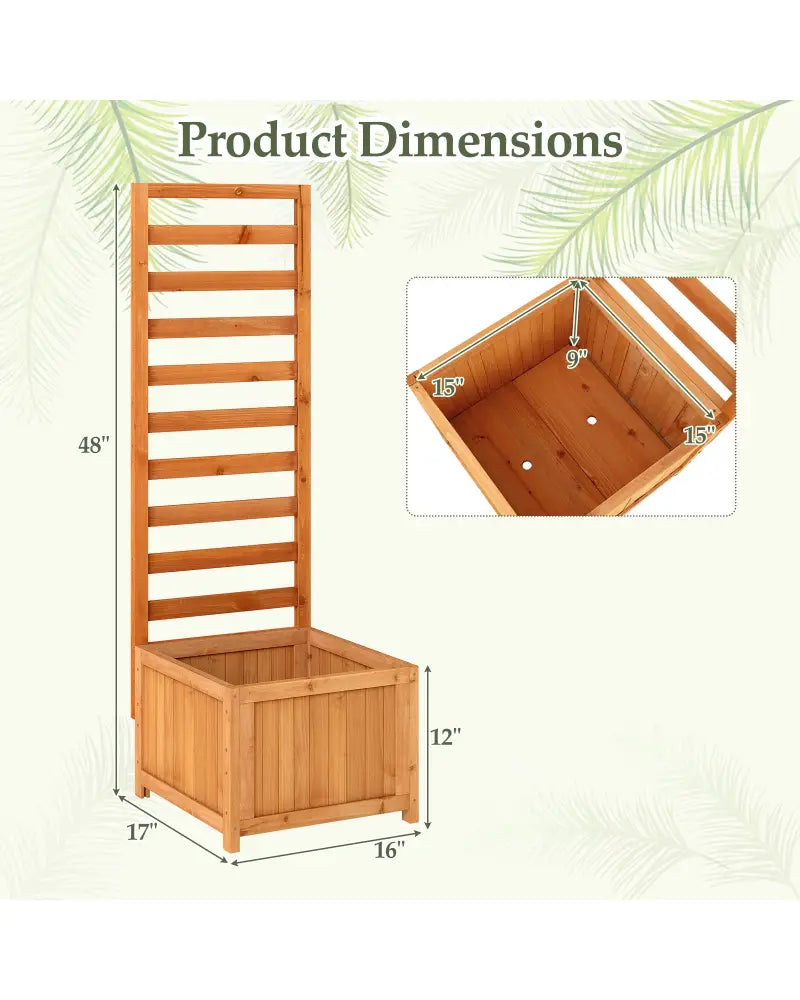 48 Inch Wood Raised Garden Bed with Trellis with Drainage Holes-Natural - Natural - Raised Garden Beds