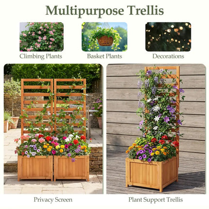 48 Inch Wood Raised Garden Bed with Trellis with Drainage Holes-Natural - Natural - Raised Garden Beds