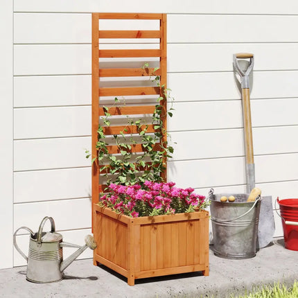 48 Inch Wood Raised Garden Bed with Trellis with Drainage Holes-Natural - Natural - Raised Garden Beds