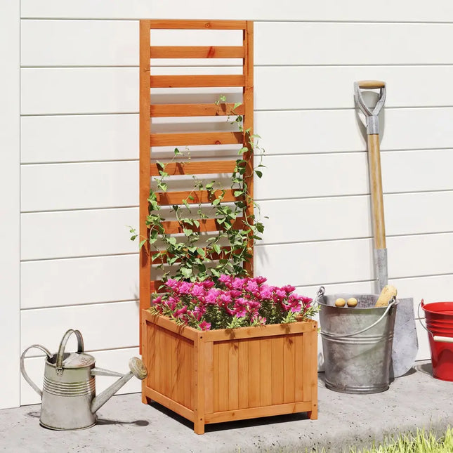 48 Inch Wood Raised Garden Bed with Trellis with Drainage Holes-Natural - Natural - Raised Garden Beds