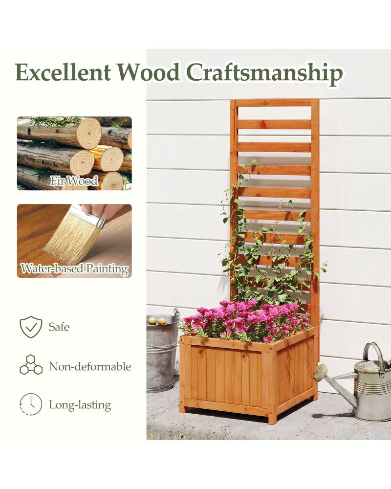 48 Inch Wood Raised Garden Bed with Trellis with Drainage Holes-Natural - Natural - Raised Garden Beds