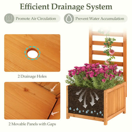 48 Inch Wood Raised Garden Bed with Trellis with Drainage Holes-Natural - Natural - Raised Garden Beds