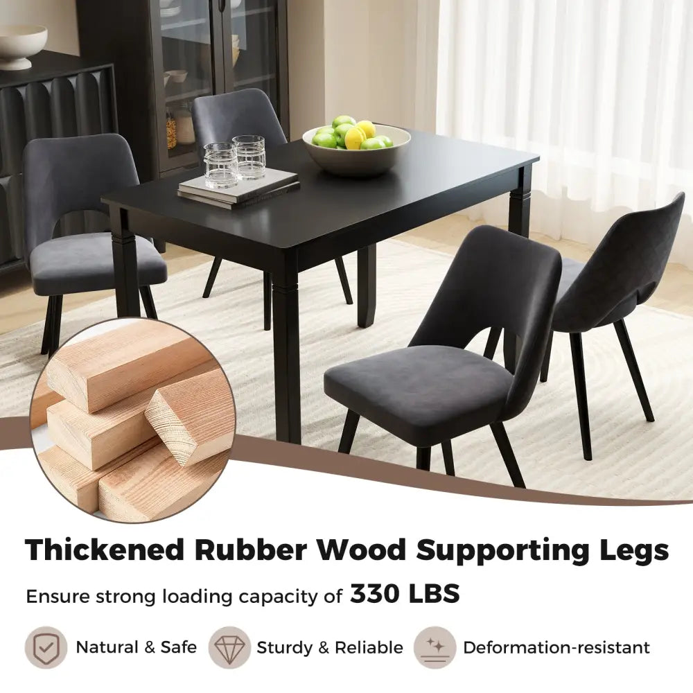 48-Inch Wooden Dining Table for 4 People Rectangular Kitchen Table with Rubber Wood Legs-Black - Black - Dining Tables