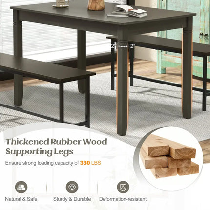 48-Inch Wooden Dining Table for 4 People Rectangular Kitchen Table with Rubber Wood Legs-Gray Costway