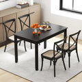 48-Inch Wooden Dining Table for 4 People Rectangular Kitchen Table with Rubber Wood Legs-Black - Black - Dining Tables