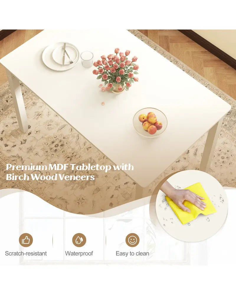 48-Inch Wooden Dining Table for 4 People Rectangular Kitchen Table with Rubber Wood Legs-Cream White - Cream White