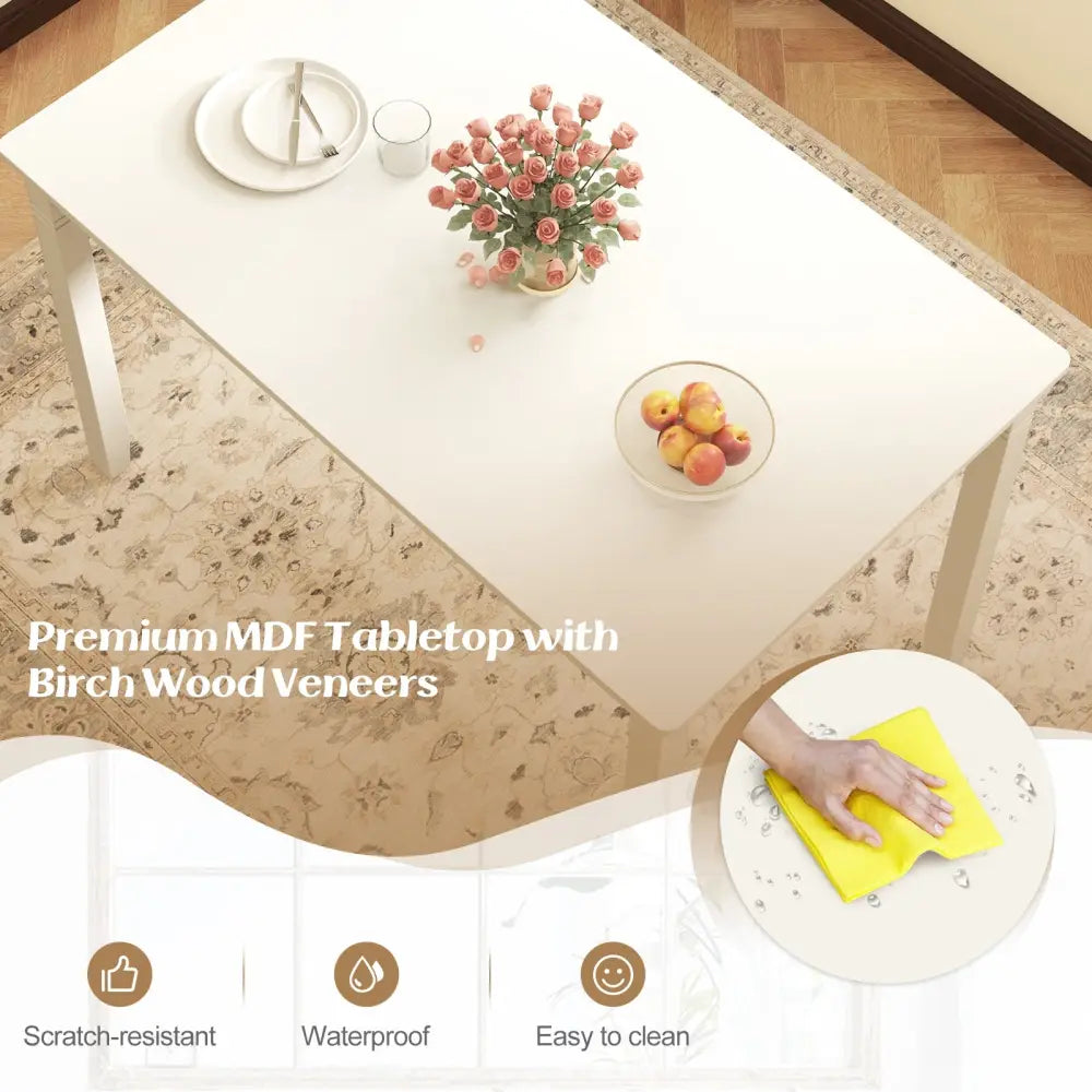 48-Inch Wooden Dining Table for 4 People Rectangular Kitchen Table with Rubber Wood Legs-Cream White - Cream White