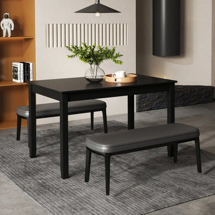 48-Inch Wooden Dining Table for 4 People Rectangular Kitchen Table with Rubber Wood Legs-Black Costway