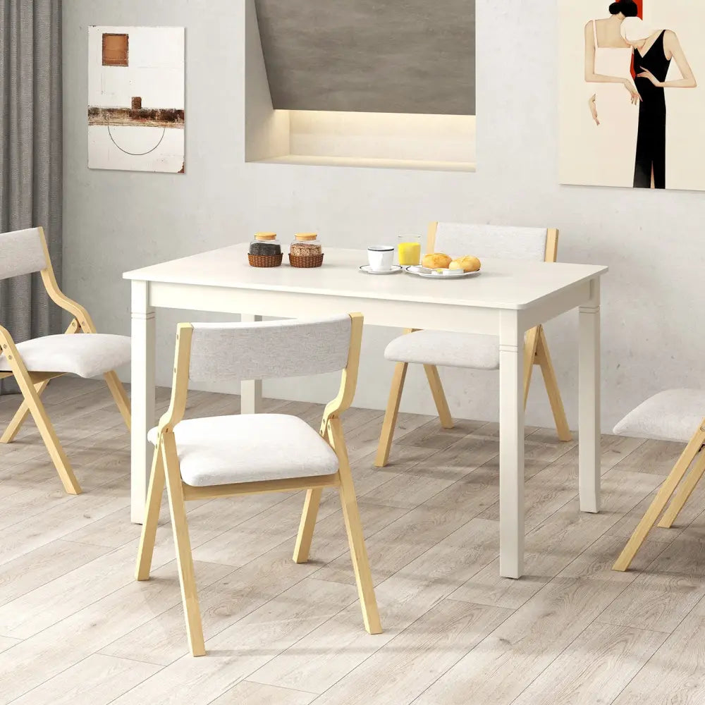 48-Inch Wooden Dining Table for 4 People Rectangular Kitchen Table with Rubber Wood Legs-Cream White - Cream White
