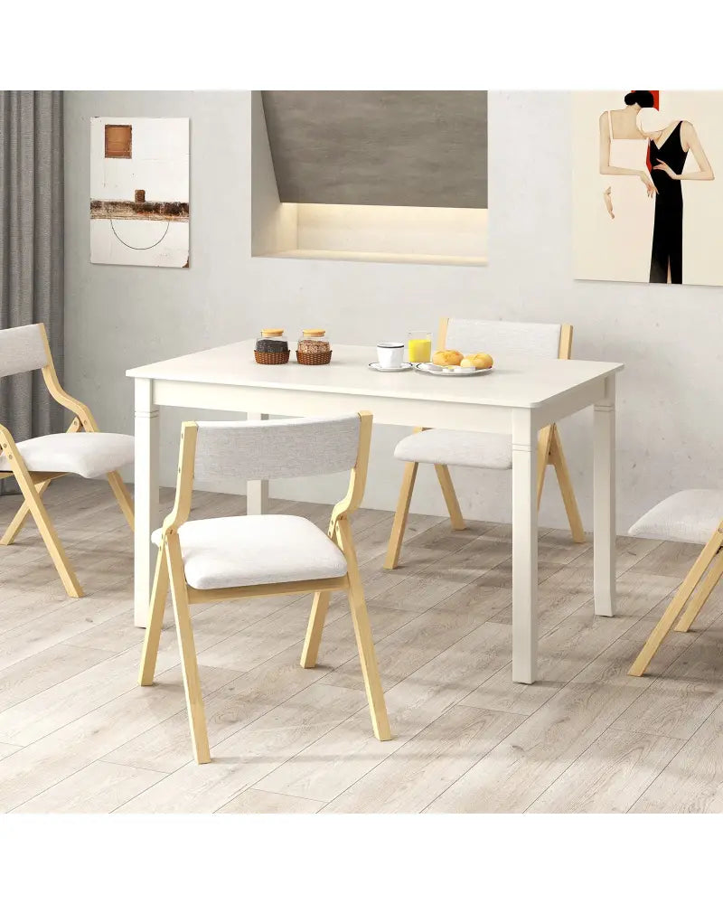 48-Inch Wooden Dining Table for 4 People Rectangular Kitchen Table with Rubber Wood Legs-Cream White - Cream White
