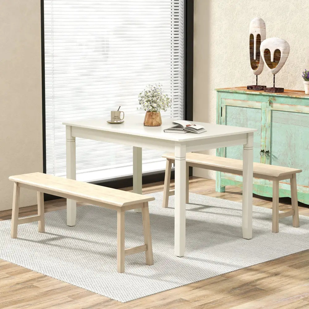 48-Inch Wooden Dining Table for 4 People Rectangular Kitchen Table with Rubber Wood Legs-Cream White - Cream White