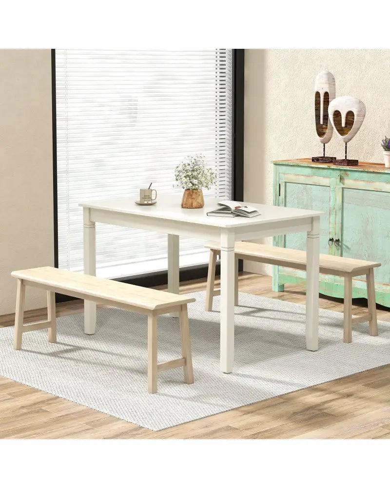48-Inch Wooden Dining Table for 4 People Rectangular Kitchen Table with Rubber Wood Legs-Cream White - Cream White