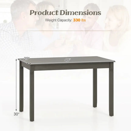 48-Inch Wooden Dining Table for 4 People Rectangular Kitchen Table with Rubber Wood Legs-Gray Costway