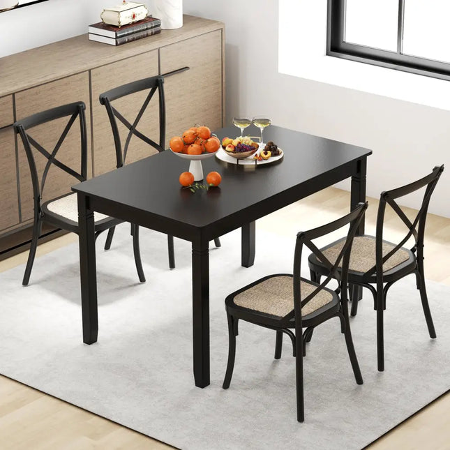48-Inch Wooden Dining Table for 4 People Rectangular Kitchen Table with Rubber Wood Legs-Black Costway