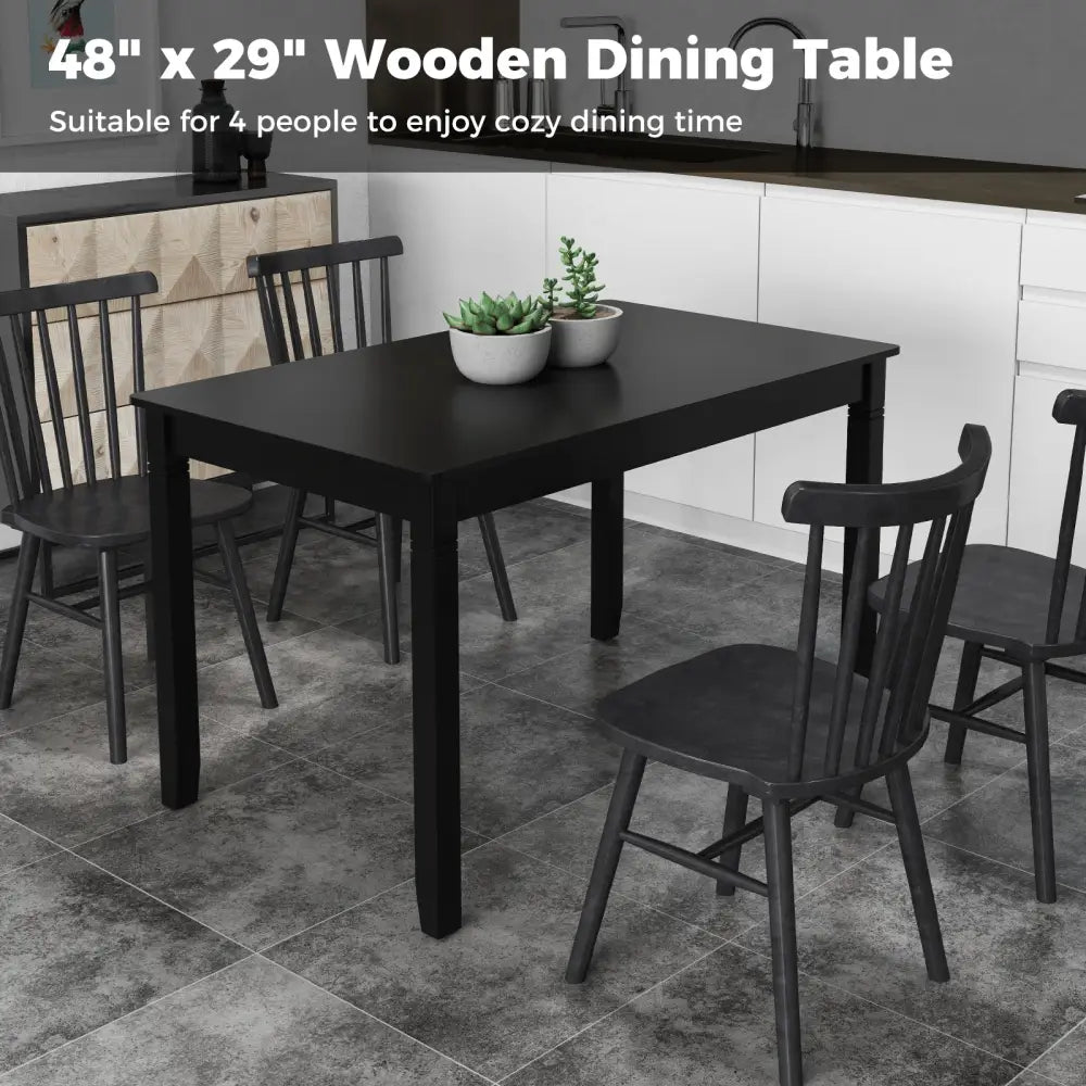 48-Inch Wooden Dining Table for 4 People Rectangular Kitchen Table with Rubber Wood Legs-Black - Black - Dining Tables