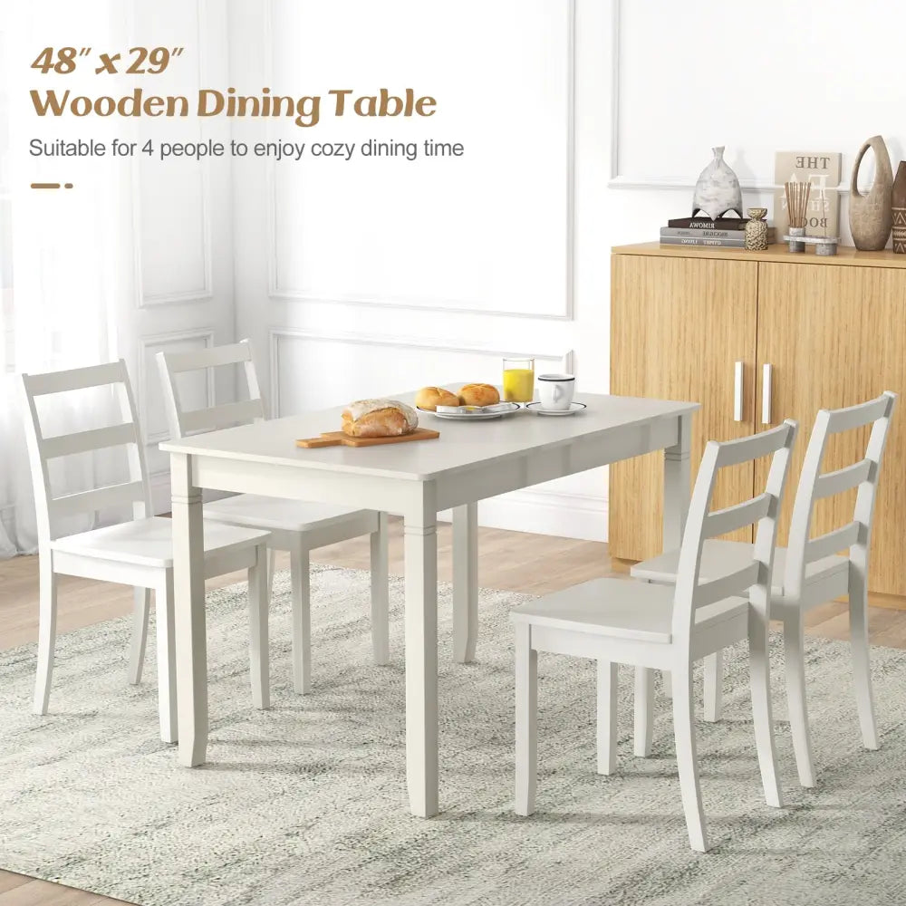 48-Inch Wooden Dining Table for 4 People Rectangular Kitchen Table with Rubber Wood Legs-Cream White - Cream White
