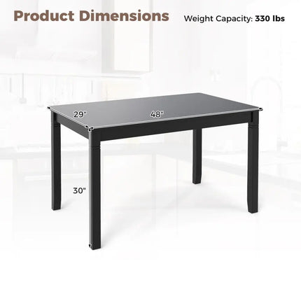 48-Inch Wooden Dining Table for 4 People Rectangular Kitchen Table with Rubber Wood Legs-Black Costway