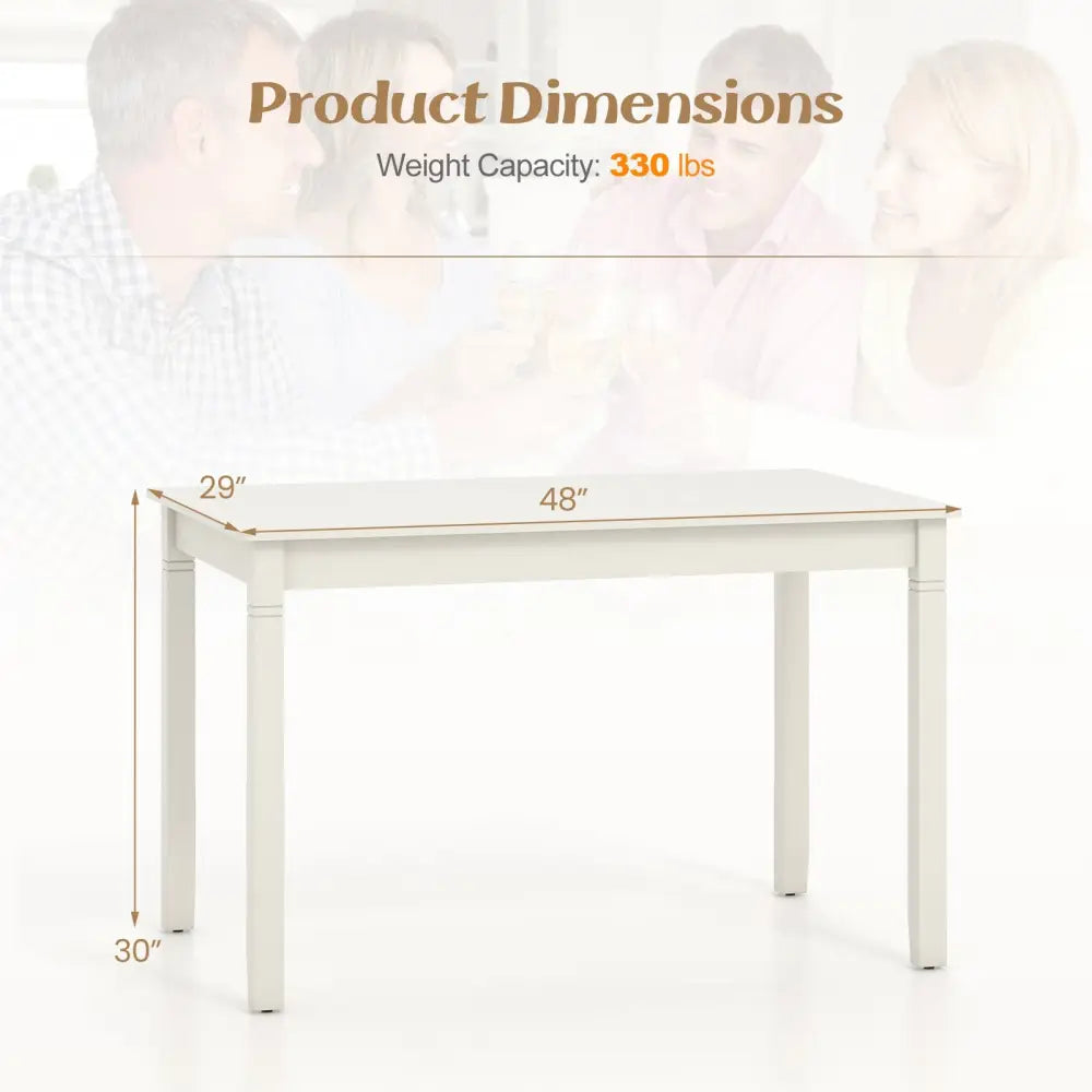 48-Inch Wooden Dining Table for 4 People Rectangular Kitchen Table with Rubber Wood Legs-Cream White - Cream White