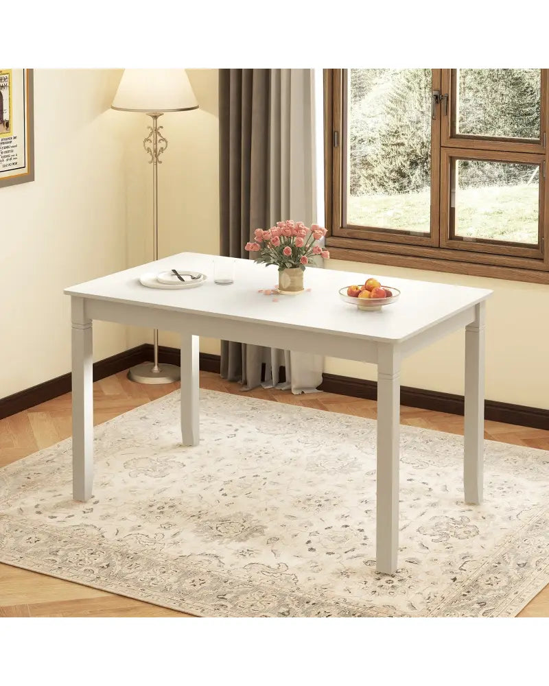 48-Inch Wooden Dining Table for 4 People Rectangular Kitchen Table with Rubber Wood Legs-Cream White - Cream White