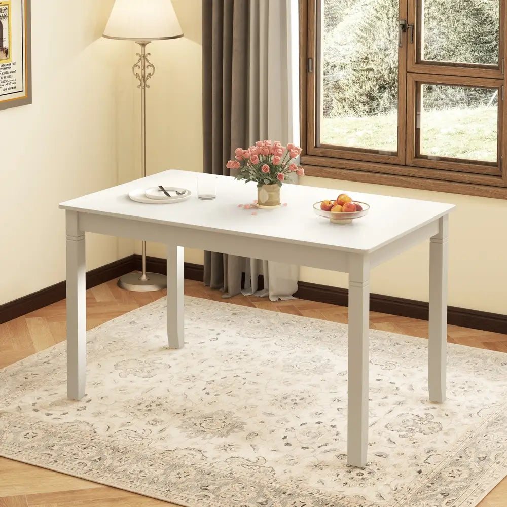 48-Inch Wooden Dining Table for 4 People Rectangular Kitchen Table with Rubber Wood Legs-Cream White - Cream White