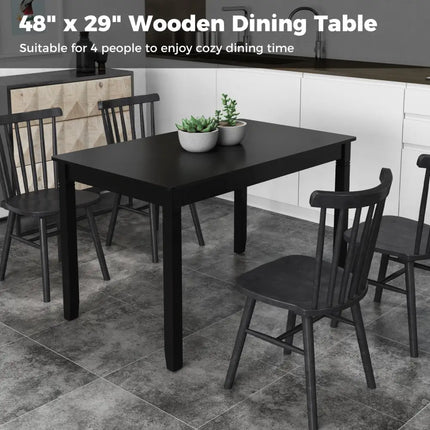 48-Inch Wooden Dining Table for 4 People Rectangular Kitchen Table with Rubber Wood Legs-Black Costway