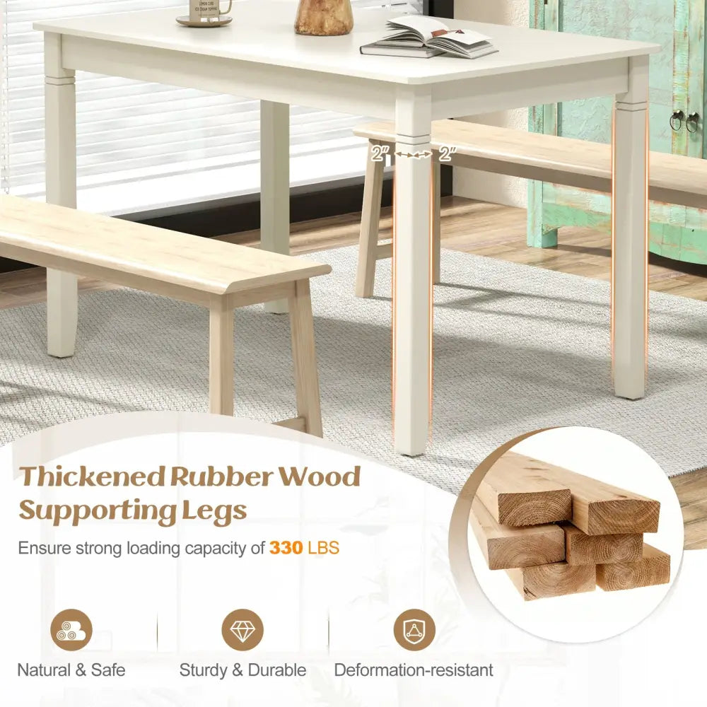 48-Inch Wooden Dining Table for 4 People Rectangular Kitchen Table with Rubber Wood Legs-Cream White - Cream White