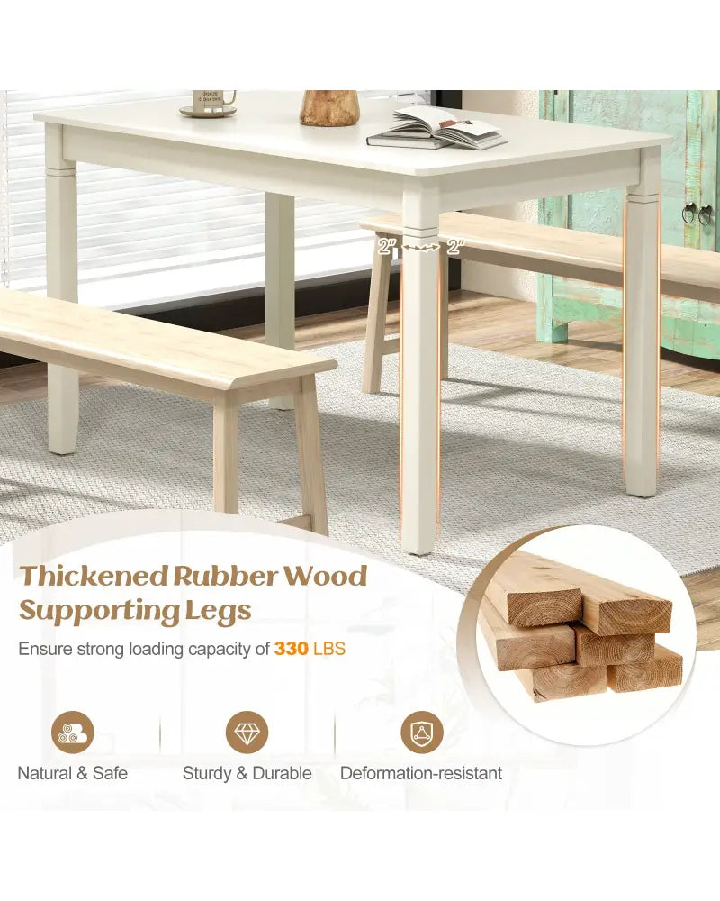 48-Inch Wooden Dining Table for 4 People Rectangular Kitchen Table with Rubber Wood Legs-Cream White - Cream White
