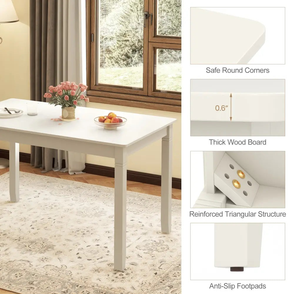 48-Inch Wooden Dining Table for 4 People Rectangular Kitchen Table with Rubber Wood Legs-Cream White - Cream White