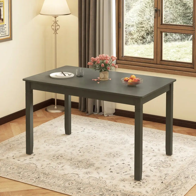48-Inch Wooden Dining Table for 4 People Rectangular Kitchen Table with Rubber Wood Legs-Gray Costway
