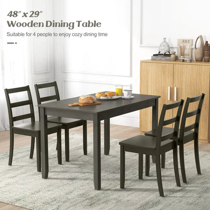48-Inch Wooden Dining Table for 4 People Rectangular Kitchen Table with Rubber Wood Legs-Gray Costway