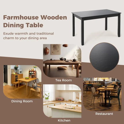 48-Inch Wooden Dining Table for 4 People Rectangular Kitchen Table with Rubber Wood Legs-Black Costway