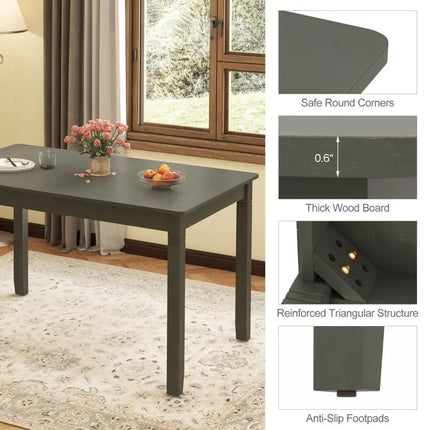 48-Inch Wooden Dining Table for 4 People Rectangular Kitchen Table with Rubber Wood Legs-Gray Costway