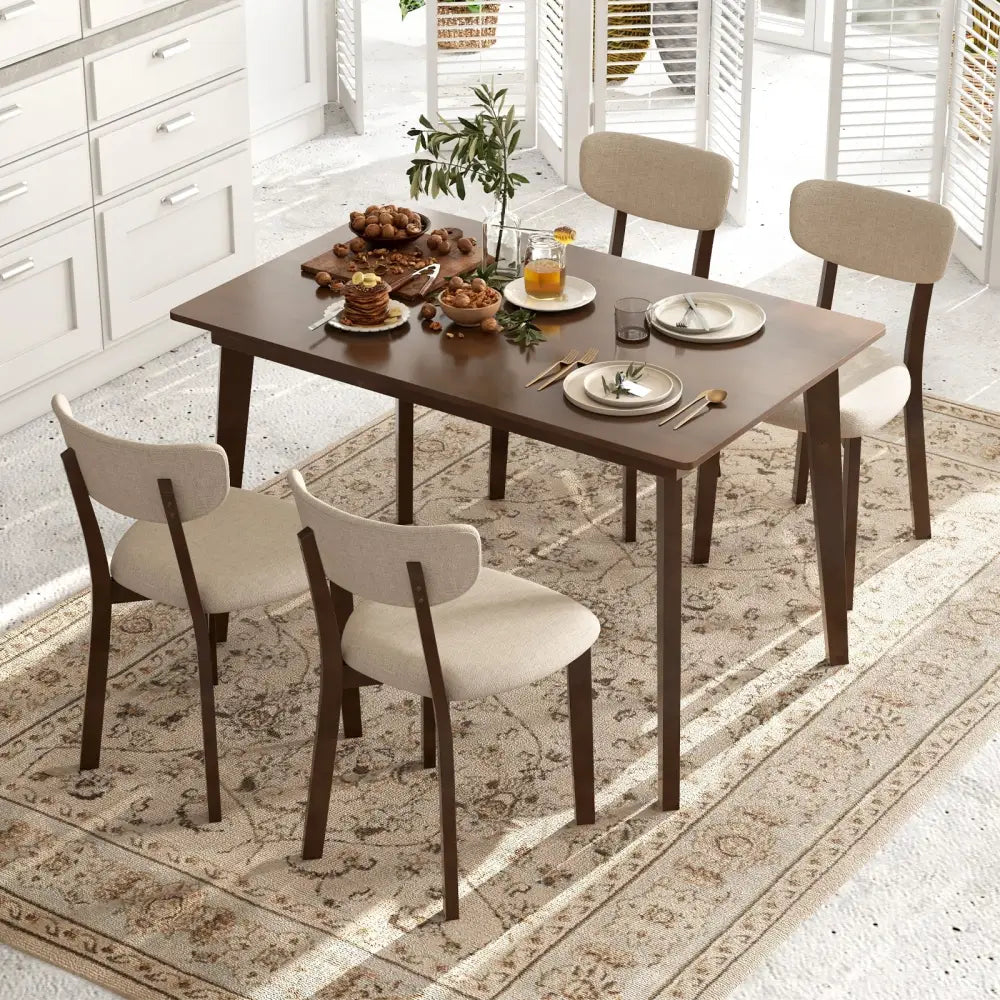48 Inch Wooden Dining Table with Rubber Wood Legs for 4 People-Brown - Brown - Dining Tables