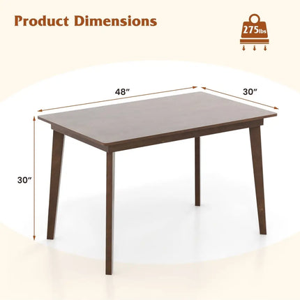 48 Inch Wooden Dining Table with Rubber Wood Legs for 4 People-Brown Costway