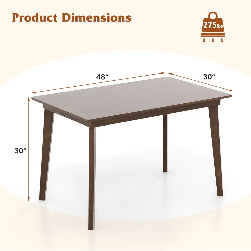 48 Inch Wooden Dining Table with Rubber Wood Legs for 4 People-Brown - Brown - Dining Tables