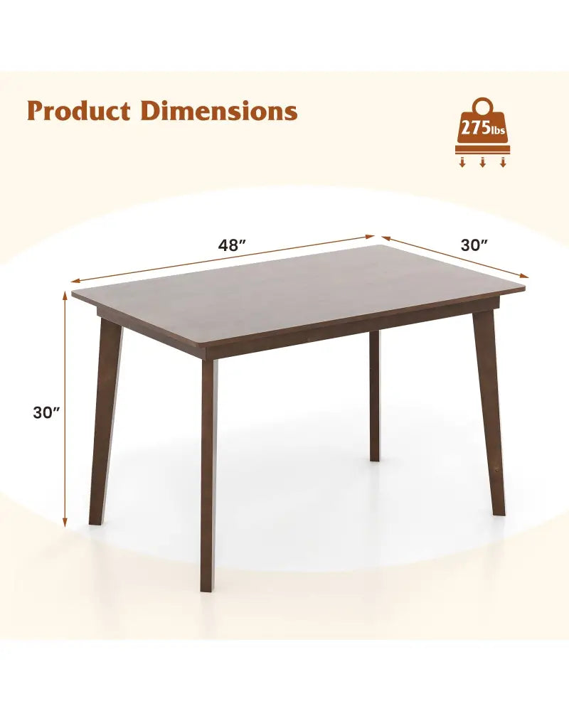 48 Inch Wooden Dining Table with Rubber Wood Legs for 4 People-Brown - Brown - Dining Tables