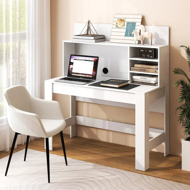 48 Inch Writing Computer Desk with Anti-Tipping Kits and Cable Management Hole-White Costway