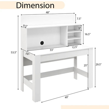 48 Inch Writing Computer Desk with Anti-Tipping Kits and Cable Management Hole-White Costway