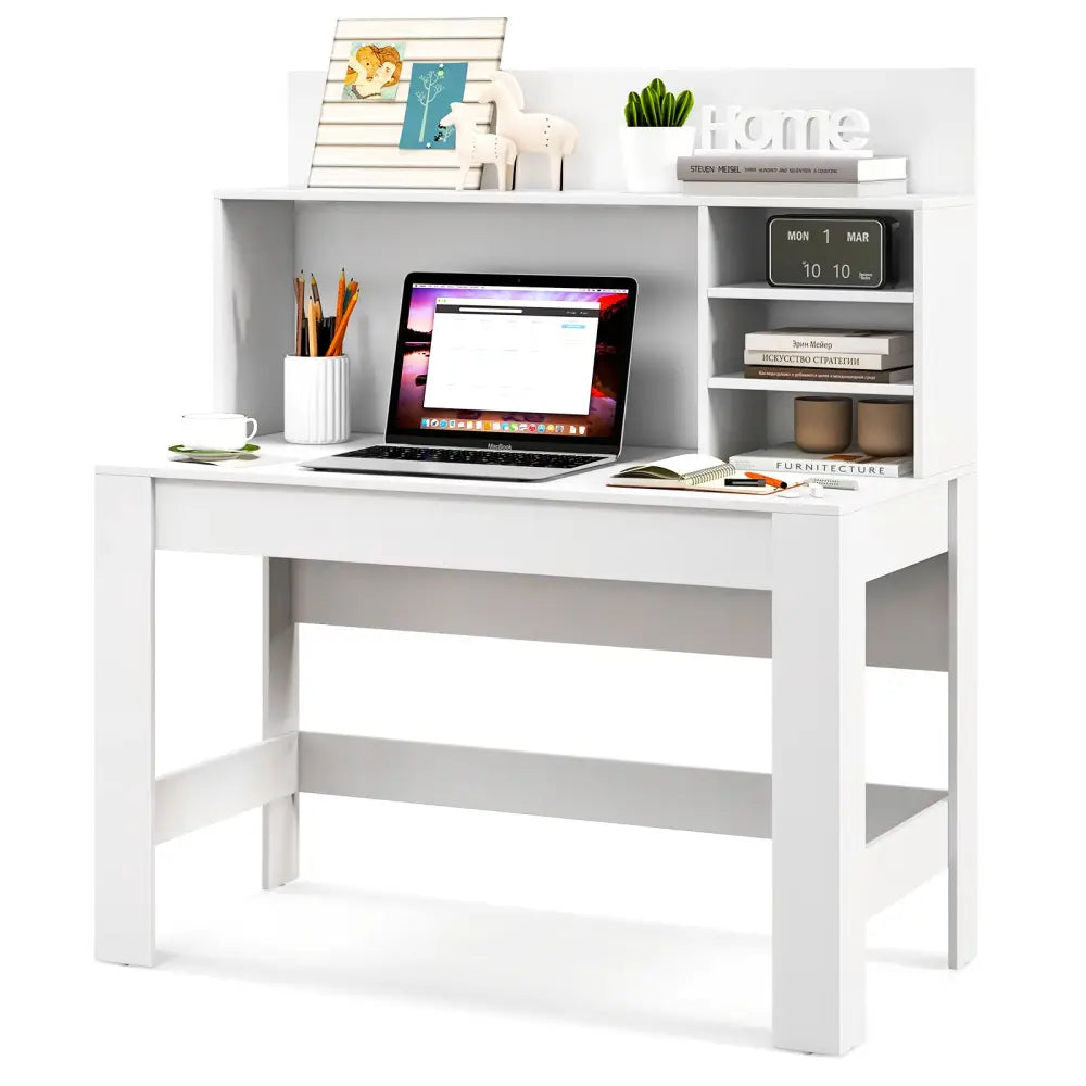 48 Inch Writing Computer Desk with Anti-Tipping Kits and Cable Management Hole-White - White - Computer Desks