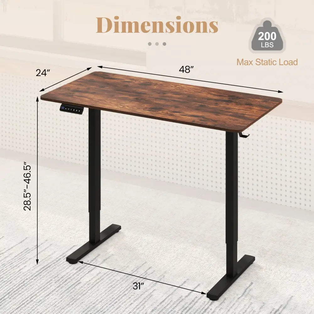 48 Inch x 24 Inch Ergonomic Electric Standing Desk with 3 Memory Settings for Home Office-Rustic Brown - Rustic Brown