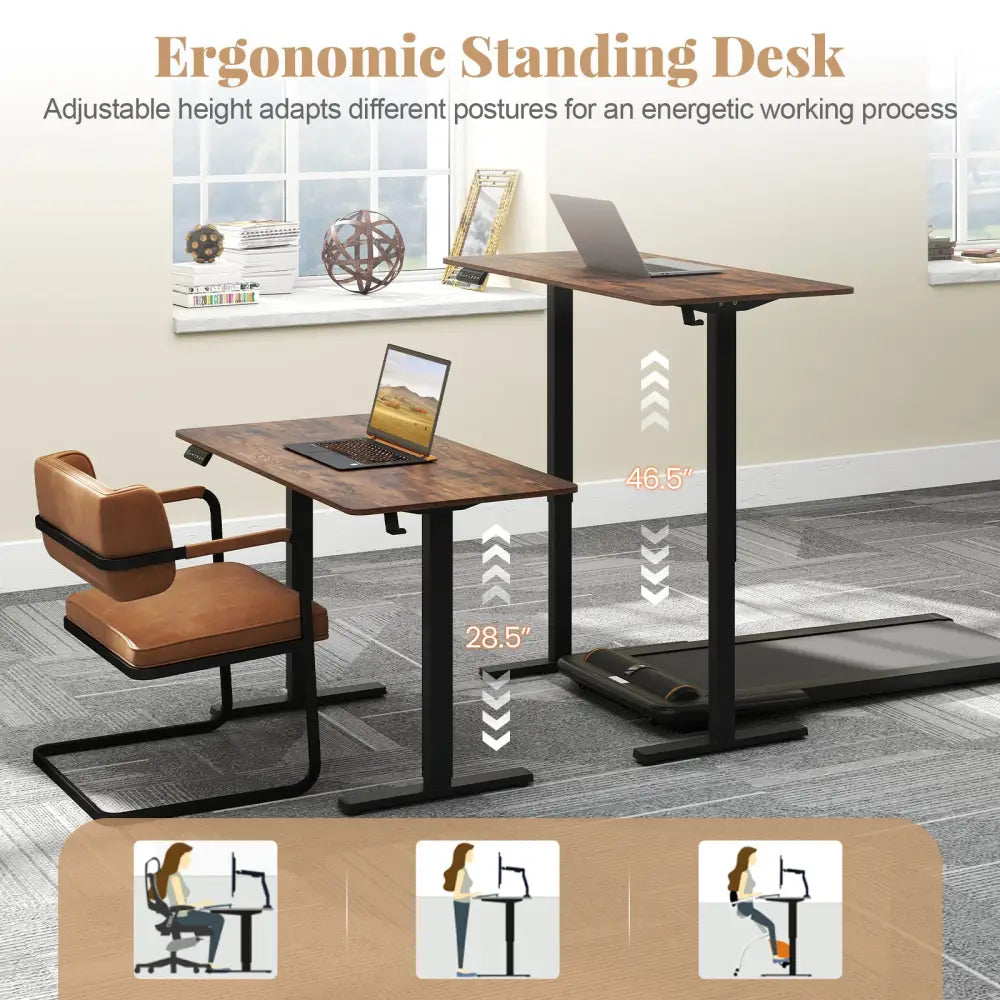 48 Inch x 24 Inch Ergonomic Electric Standing Desk with 3 Memory Settings for Home Office-Rustic Brown - Rustic Brown