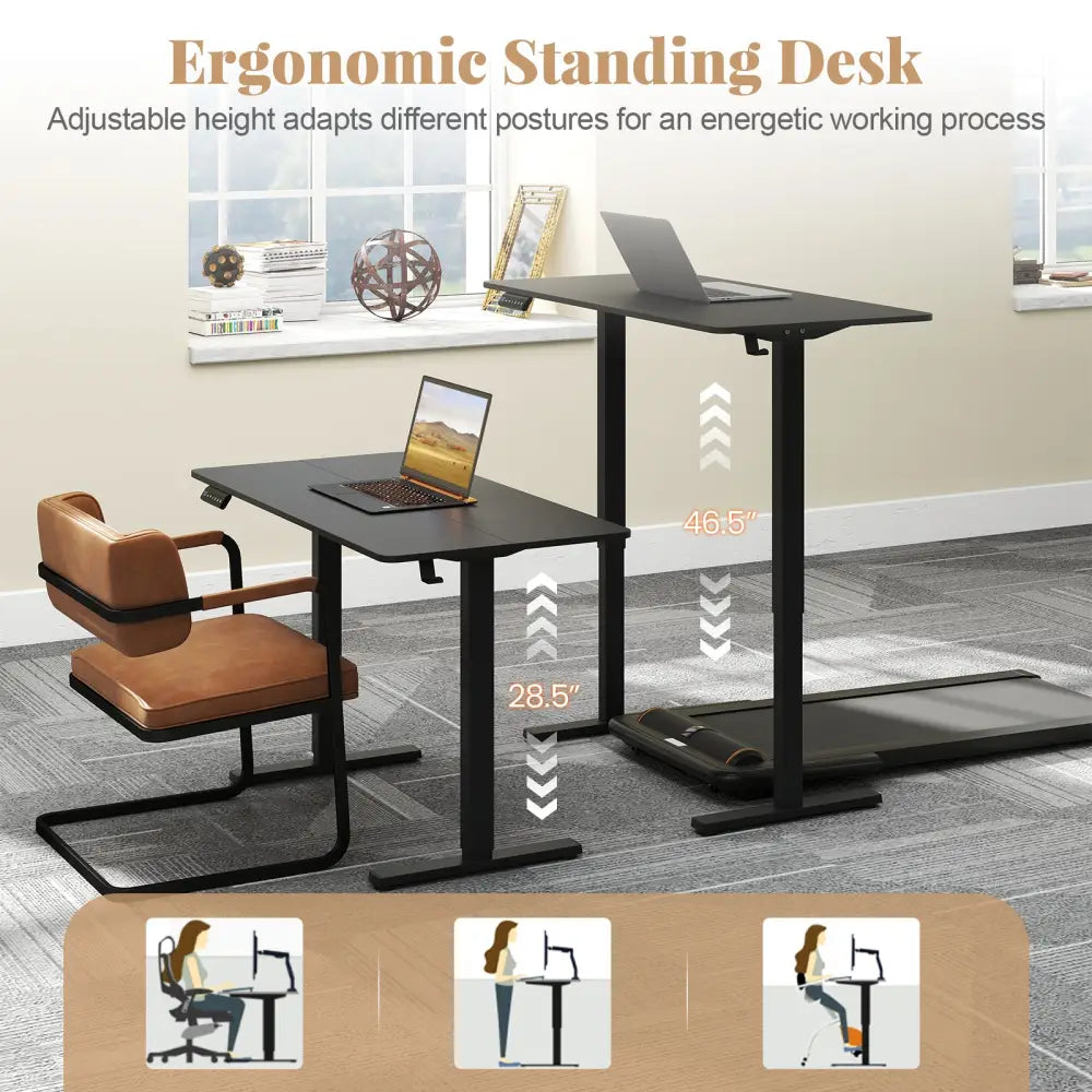 48 Inch x 24 Inch Ergonomic Electric Standing Desk with 3 Memory Settings for Home Office-Black - Black - Standing Desks