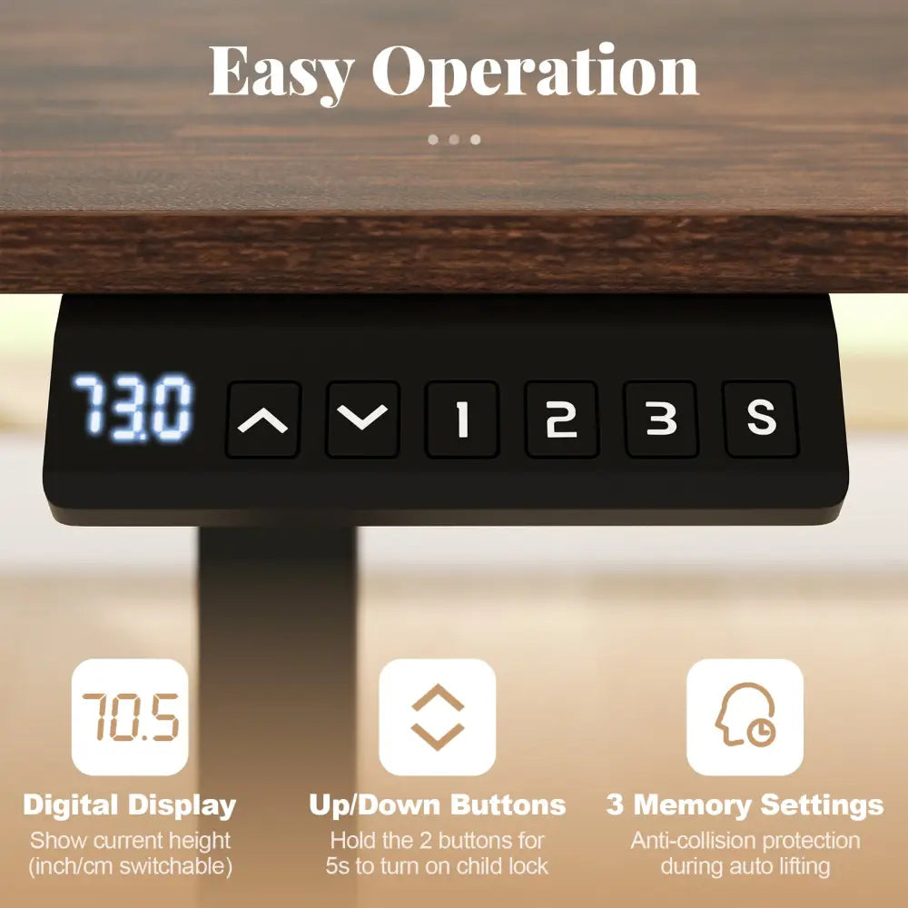 48 Inch x 24 Inch Ergonomic Electric Standing Desk with 3 Memory Settings for Home Office-Rustic Brown - Rustic Brown