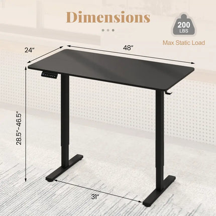 48 Inch x 24 Inch Ergonomic Electric Standing Desk with 3 Memory Settings for Home Office-Black Costway